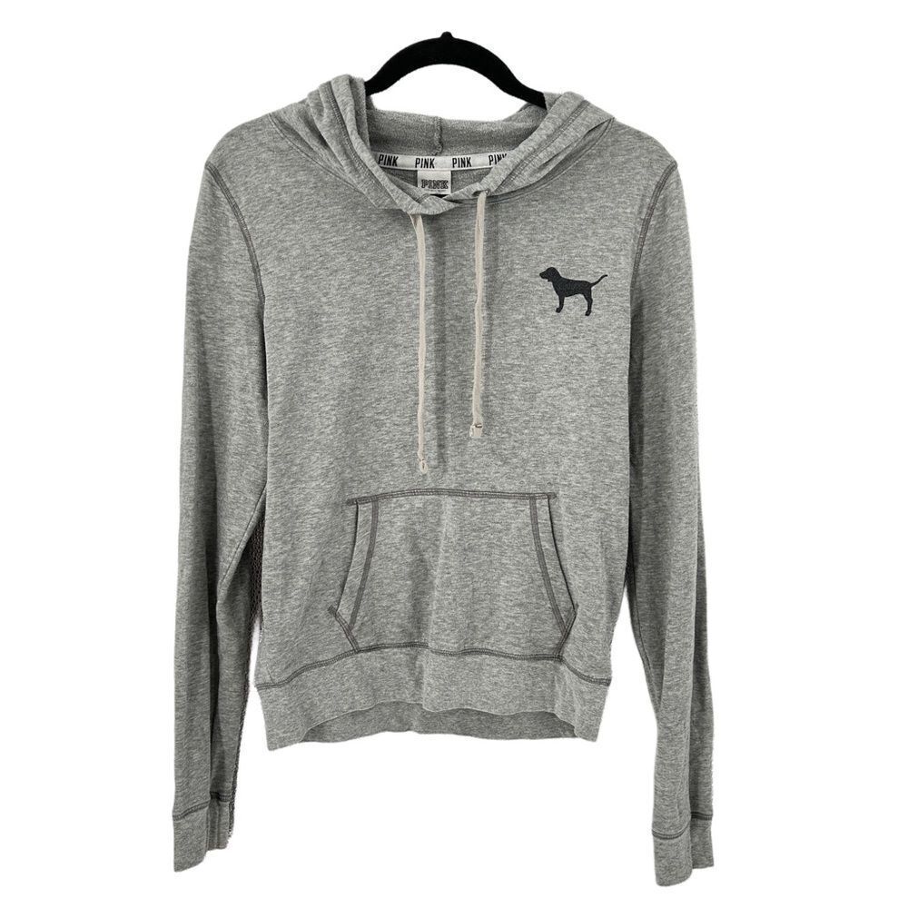 PINK Love Pink Gray Dog Logo Hoodie Size Small